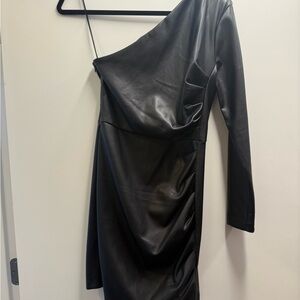 Express Black Faux Leather One-Shoulder Dress